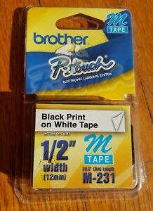 Genuine Brother P-Touch Black Print on White Tape M-231 1/2&#034; M Label Tape New