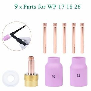 9Pcs Welding Torch TIG Large Alumina Cup Long Gas Spares Kit WP17 WP18 WP26