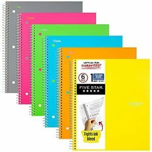 Five Star Spiral Notebooks 1 Subject College Ruled Paper 100 Sheets 11 x 8-1/...