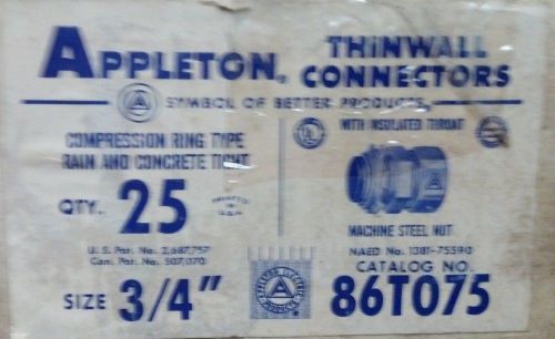 a Pair of APPLETON 86T075 3/4&#034; COMPRESSION CONNECTOR W/INSULATED THROAT  &#034;2 pcs&#034;