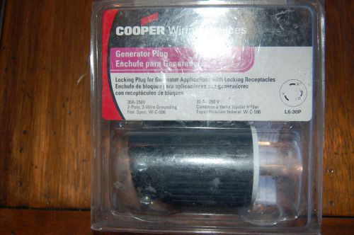 Cooper wiring devices generator male plug l6-30p 30amp-250 volt 2 pole 3 wire for sale