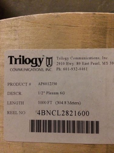 New trilogy air cell ap6012j50 50 ohm 6ghz plenum coaxial cable for sale