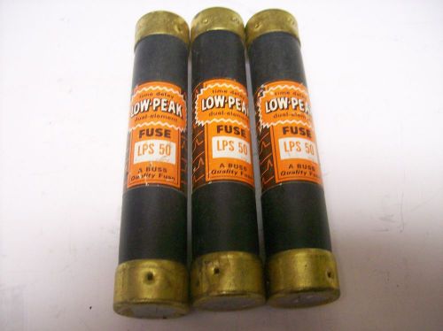 Buss lps 50 low peak dual element time delay fuse-good used-lot of 3 for sale