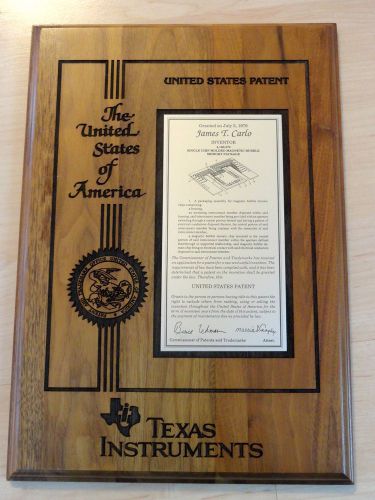 Patent Plaque Texas Instrument Single Chip Magnetic Bubble Memory Package 1979