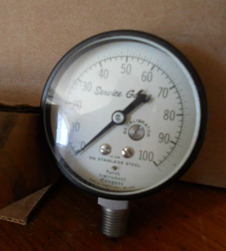 Marsh instruments gauge,100 psi, 316 stainless steel, recalibratable, w0374, new for sale