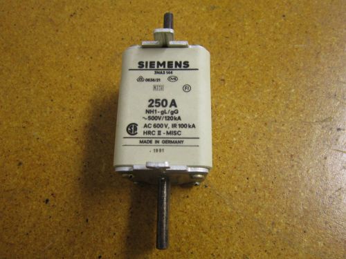Siemens 3na3 144 fuse link 250a nh1 gl-gg 500v 120ka ac600v ir 100ka new for sale