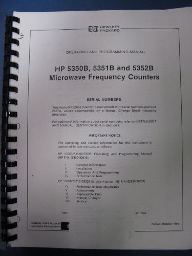Hp 5350b 5351b &amp; 5352b microwave freq counter operation &amp; programming manual for sale