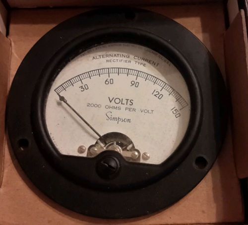 Vintage simpson a.c. ac round 3.5&#034; panel meter 0-150 vac voltmeter for sale