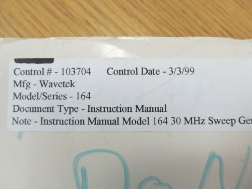 Wavetek 164 Sweep Generator Instruction Manual w/ Schematics. Rev 11/83