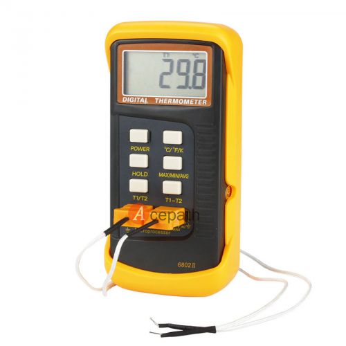 Dual two channel k-type digital thermometer thermocouple sensor dector 2372°f for sale
