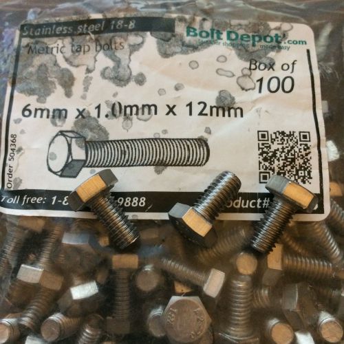 M6 x 1 x 12mm Hex Tap Bolts - Stainless Steel 18-8 (87  pcs)