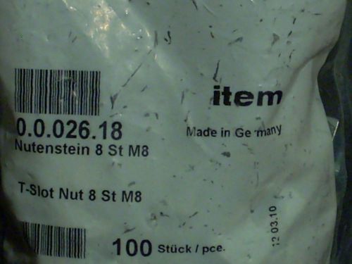 NEW! 100/Bag Item Item24 Heavy Duty Roll In Spring Ball T-Slot Nut M8 0.0.026.18