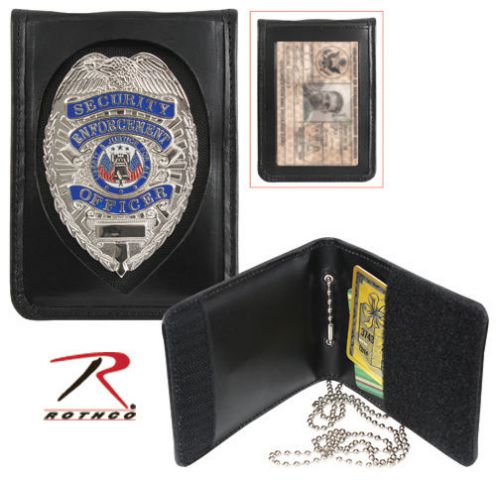 New Deluxe Bi-Fold Leather Police Detective Badge &amp; ID Holder w/ Neck Chain