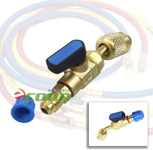 Blue Brass Shut Valve For AC Charging Hoses HVAC 1/4&#034; AC Refrigerant R410a R134a