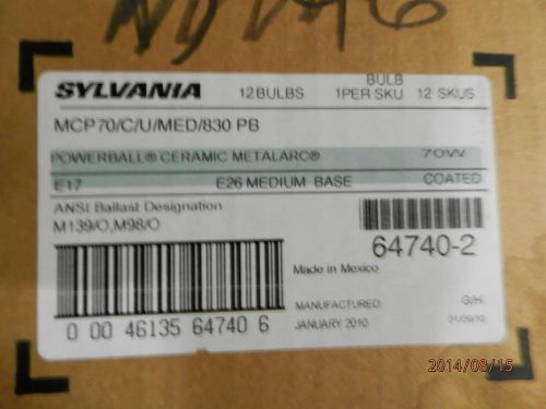 12   Sylvania MCP70/C/U/MED/830 PB 70 W METAL HALIDE COATED LAMP