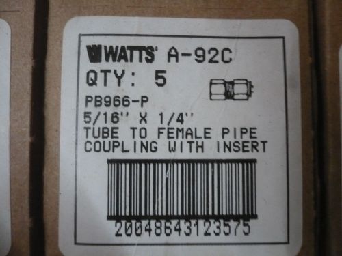 Lot of 20  New Watts A-92C 5/16&#034; x 1/4&#034; Tube to Female Pipe Coupling w/Insert