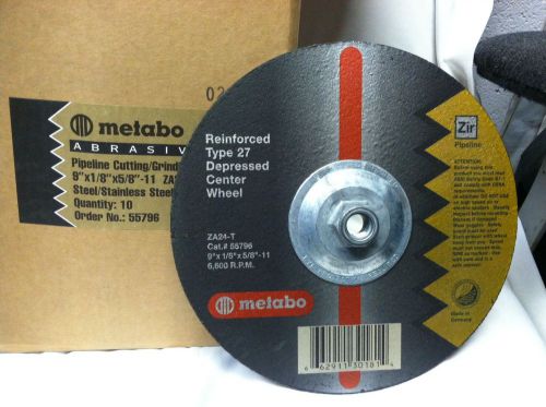 Metabo pipeline cutting grinding wheel 9&#034; ZA-24 6,600 rpm TYPE 27 1/8&#034; 5/8&#034; each