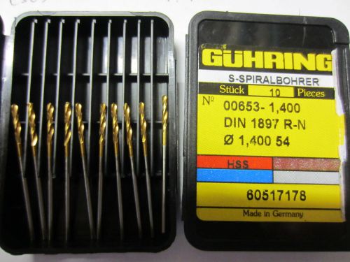 10 new guhring 00653-1.400mm #54 hss stub machine length tin coated twist drills for sale