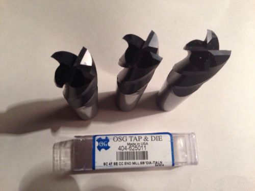 Lot Of 3 Osg Tap And Die 5/8&#034; CD &amp; SD Solid Carbide End Mills Tialn Coated USA