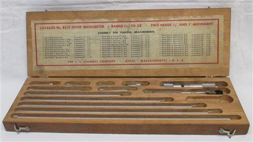 Starrett 823F Inside Micrometer Set - Range 1-1/2&#034; to 32&#034; - Original Box Tool