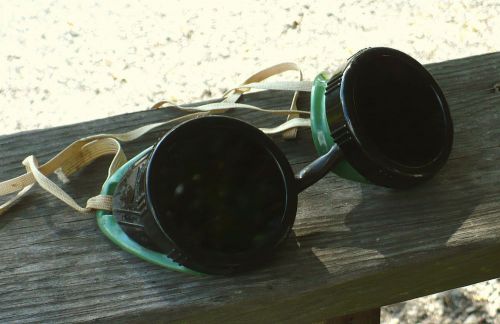 Vintage Green Plastic Welding Goggles Motorcycle Steampunk