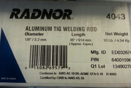 4043 Radnor Tig Rod 1/8&#034; dia. 36&#034; x 10 pound box at less than $4.00 per lb
