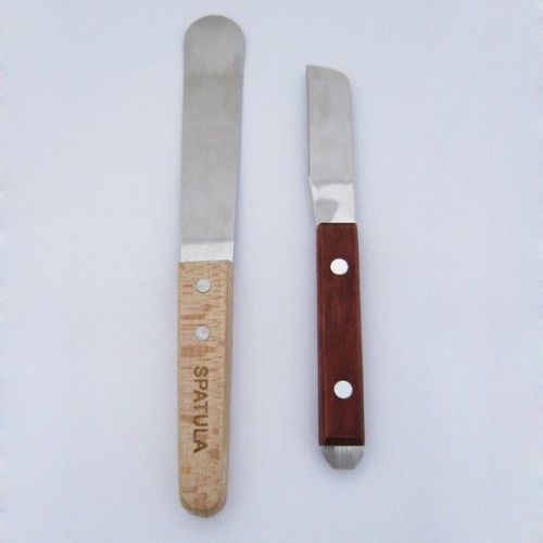 2 pcs dental lab metal blade wooden handle spatula instrument for sale