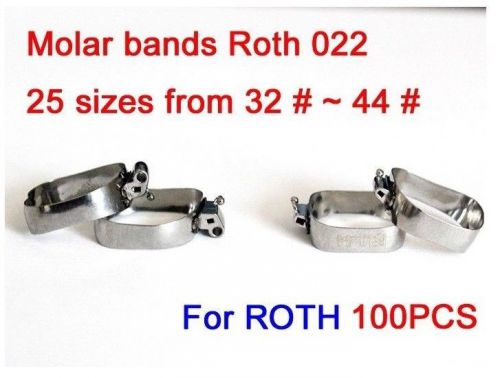 Dental orthodontic roth buccal tube molar bands 0.022&#034; 24 sizes 32 # ~44# 100pcs for sale