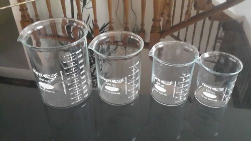 VWR Glass 1000mL 600 400 250mL Low Form Dual Scale Griffin Beaker (Lot Set of 4)