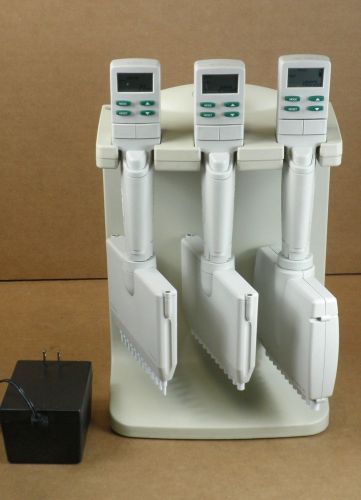 Rainin EDP-3 (12) Channel Pipettes Lot of (3) w/ Charging Stand &amp; Charger