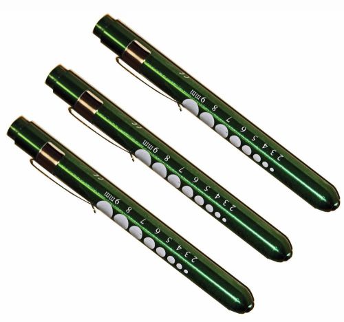 (3) professional medical diagnostic penlights with pupil gauge green w/batteries for sale