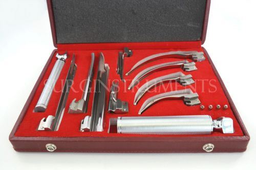 Laryngoscope mac + miller set of 9 blades &amp; 2 handles emt anesthesia intubation for sale