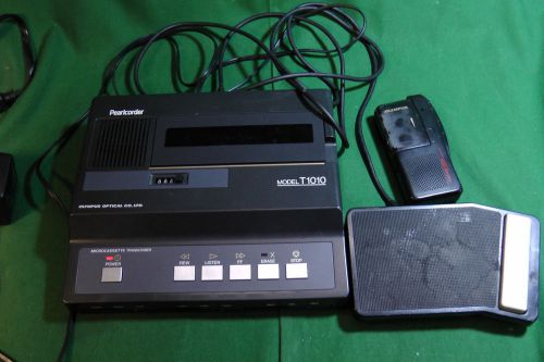 Olympus pearlcorder microcassette transcriber t1010 w/ foot pedal &amp; s912  #2728 for sale