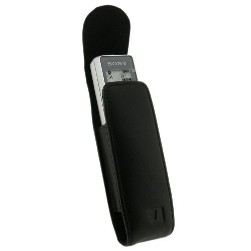 Schwarz Echtes Leder Tasche fur Sony ICD B600 digitales Diktaphon Hulle Case