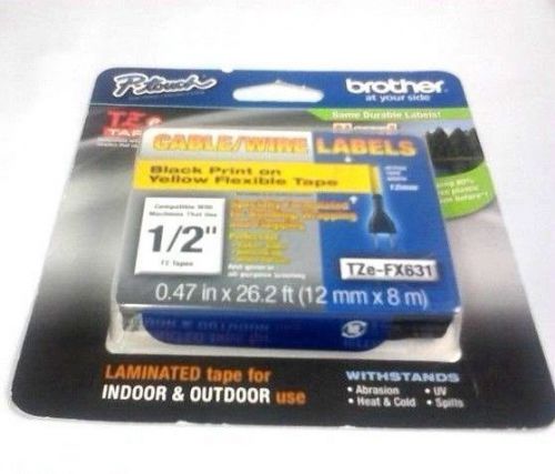 Brother TZFX631 1/2 In. Black On Yellow Flexible P-touch Tape, TZ-FX631