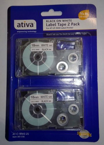Ativa AT-C-18WE-2S Black On White Label Tape 2 Pack 3/4&#034; (18mm) NEW IN PACKAGE!