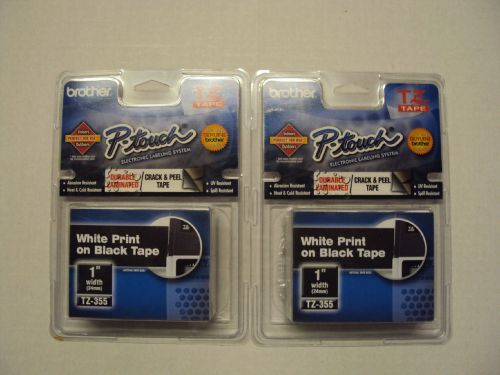 (2) Brother P-Touch Labels for PT-1600, PT1600, TZ355, TZ-355, 1&#034; White on Black