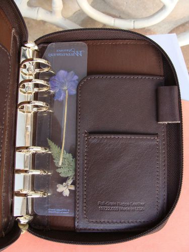 Franklin covey brown soft leather pocket 6 ring 1&#034; sectioned planner binder usa for sale