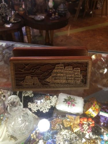 Nautical Beach Ships Aircraft Solid Walnut Carve Paper Desk Letter Holderm Mens