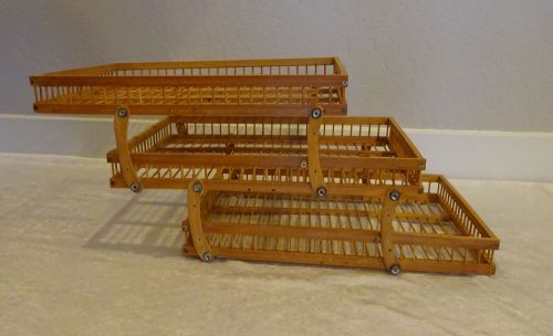 Vintage Bamboo Paper Tray 3 Level Fold Out Desk Organizer