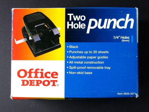 NIB Office Depot 2-hole Punch 20-sheet Durable Metal, Non-skid, Removable Tray