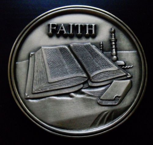 Large Bronze &#034;FAITH&#034; Magnet Decoration Religious Jesus Biblical God Bible 4.25&#034;