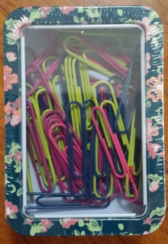 50 CT  Assorted Paper Clips In Printed  4&#034;x3&#034;x1&#034; Tin With Window By Teen Vogue
