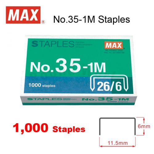 MAX No.35-1M Staples (6mm, 26/6) ,1000&#039;s for Stapler