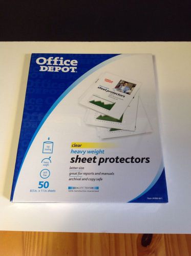 NEW SEALED 50 Office Depot Clear Heavy Weight Sheet Protectors 8.5 x 11 3-Ring
