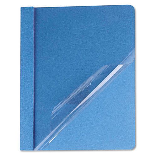 Clear front report cover, tang fasteners, letter size, light blue, 25/box for sale