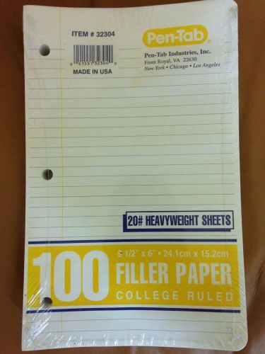 Pen-Tab #32304 20 Pound 9 1/2&#034;  X 6&#034; College Ruled Filler Paper ( 100 Sheets )