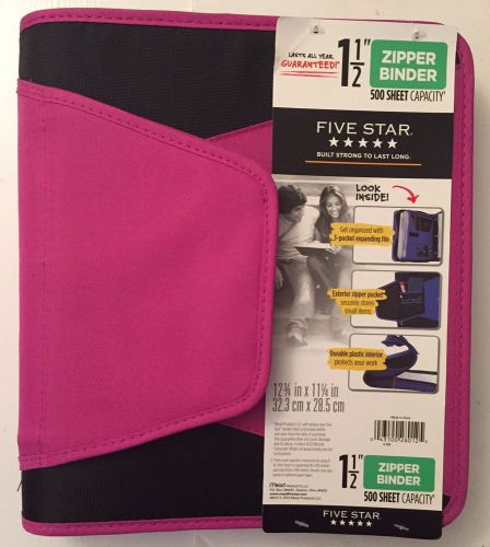 Five Star 1 1/2 Zipper Binder - 500 Sheet Capacity Pink 12 3/4 in. X 11 1/4 in.