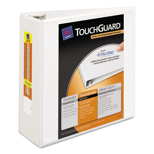 Touchguard Antimicrobial View Binder with Slant Rings, 4&#034; Capacity, White