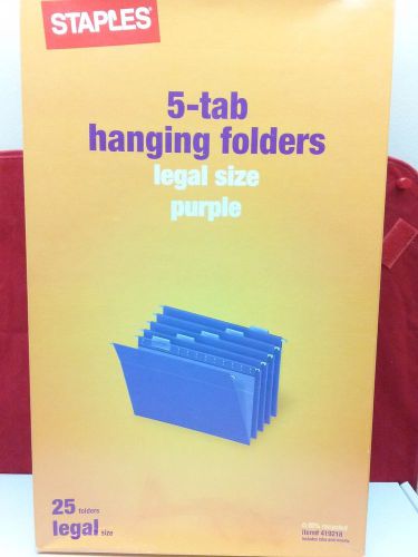 Staples colored hanging file folders, legal, 5 tab, purple, 25/box 25/box for sale